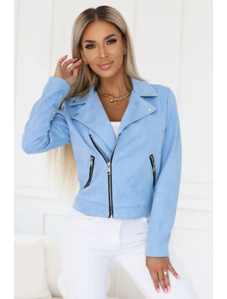 481-3 Semišová RAMONESKA s dlouhými rukávy a zipy - MODRÁ