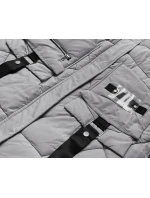 Šedá dámská péřová bunda s ozdobnými páskami (AG2-J85)