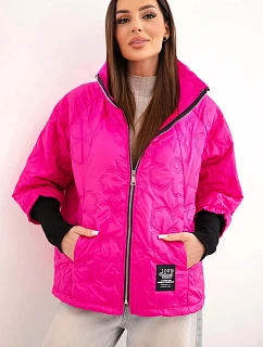 Dámská jarní prošívaná bunda s ozdobným ražením a zipem fuchsiová