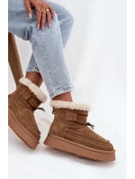 Semišové dámské zimní boty s ozdobnými prošitími Big Star SS274373 Camel