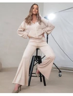 Dwuczęściowy komplet welurowy ze spodniami typu dzwony Goodlookin beżowy (821144)
