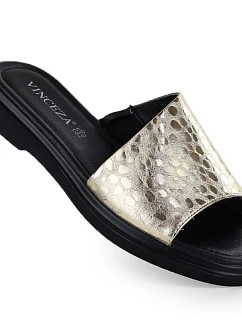 Dámské zlaté kožené žabky Vinceza 66914