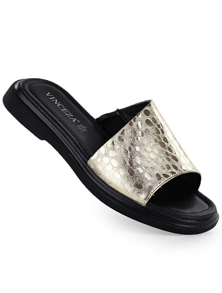 Dámské zlaté kožené žabky Vinceza 66914