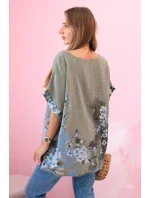 Dámská bavlněná košile s motýly a květinami khaki