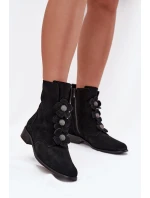 Semišové dámské kotníkové boty Zazoo 3085 černé s ozdobnými květinami
