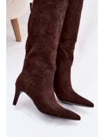 Dámské kozačky na jehle vyhřívané z eko semiše Čokoládové Arelisse