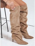 Dámské kozačky s pomačkaným svrškem z béžového semiše FashionStreet ZY1100