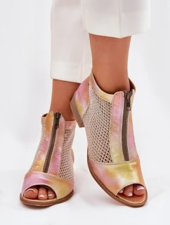 Dámské Kožené Kotníkové Boty Na Plochém Podpatku S Otevřenými Prsty Maciejka Růžovo-Oranžové 06413-15