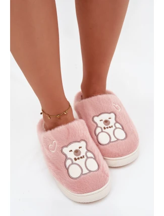 Dámské chlupaté papuče s medvídkem – růžové Noralie