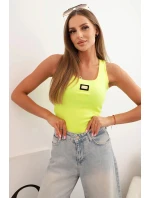 Dámská pruhovaná top s ramínky a ozdobnou nášivkou žlutý neon