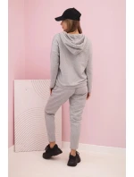 Dámská bavlněná tepláková souprava s kapucí a potiskem šedá