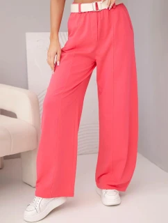 Dámské bavlněné kalhoty se širokými nohavicemi a páskem malinové