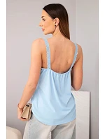 Dámská halenka na ramínka s krajkovým zakončením modrá Dámská halenka na ramínka s krajkovým zakončením modrá