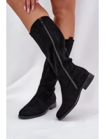 Kozačky S Prodyšnou Holí Na Plochém Podpatku S.Barski HY51-860 Černé