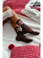 Ženské Vánoční Ponožky Medvěd V čepici Santa Čokoládové