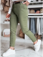 Dámské kalhoty slim fit s páskem LINESKA khaki FashionStreet UY2575