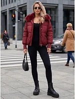 Dámská zimní prošívaná bunda s kožešinou, bordová, FashionStreet TY5817 Dámská zimní prošívaná bunda s kožešinou, bordová, FashionStreet TY5817