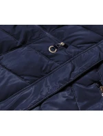 Tmavě modrá prošívaná dámská zimní bunda s kapucí (w732)