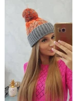 Dámská čepice s bambulí Abigail K326 šedá+neon orange Dámská čepice s bambulí Abigail K326 šedá+neon orange