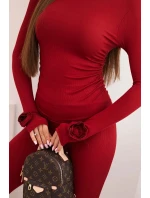 Dámský komplet z pruhované viskózy s dlouhým rukávem a legínami bordó Dámský komplet z pruhované viskózy s dlouhým rukávem a legínami bordó