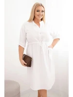 Dámské šaty z viskózy Plus Size s knoflíky a vázáním v pase bílá