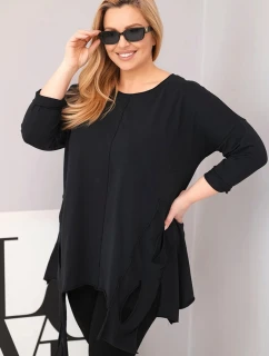 Dámská bavlněná blůza Plus Size s asymetrickým spodním lemem a výřezy černá