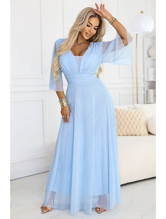 Dlouhé třpytivé šaty plus size 654-3 modré - Numoco Dlouhé třpytivé šaty plus size 654-3 modré - Numoco