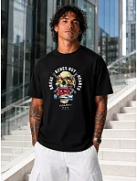 Pánské bavlněné tričko oversize s potiskem černé FashionStreet NX1014R Pánské bavlněné tričko oversize s potiskem černé FashionStreet NX1014R