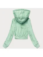 Krátká tepláková mikina v pistáciové barvě s kapucí (8B939-39)