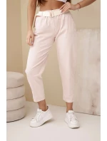 Dámské kordové kalhoty s páskem tmavě pudrově růžové