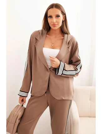 Dámský komplet s viskózou, lampasem a sportovní bundou fango Dámský komplet s viskózou, lampasem a sportovní bundou fango