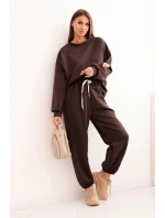 Dámská souprava máslová s volnou mikinou a kalhotami s nápisem LOVE hnědá