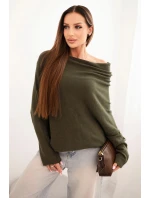 Dámský asymetrický batwing svetr z viskózy khaki
