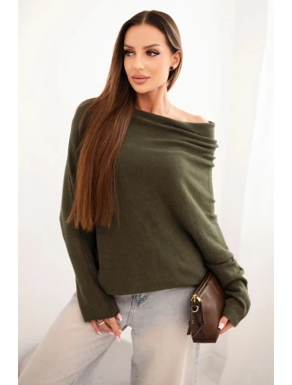 Dámský asymetrický batwing svetr z viskózy khaki