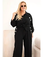 Dámský Plus Size komplet s košilí a širokými kalhotami černý Dámský Plus Size komplet s košilí a širokými kalhotami černý