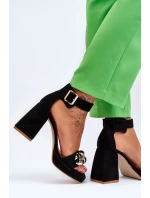 Dámské semišové sandály s masivními podpatky Lewski boty 3207 Černá