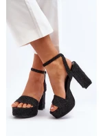 Džínové sandály na podpatku černé Acrana