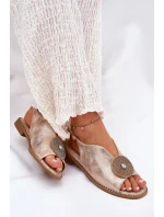 Lesklé Dámské Sandály S Dekorativním Detailem S.Barski KV51-012 Růžové Zlato Lesklé Dámské Sandály S Dekorativním Detailem S.Barski KV51-012 Růžové Zlato