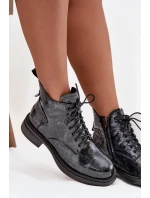 Lakované kožené dámské kotníkové boty na klínu D&A LZ52-954 tmavě modré