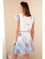 Dámské šaty s plisovaným rukávem a ozdobným páskem modrá