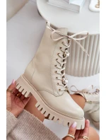 Kožené botky worker s přívěsky na zip CheBello 4553 Béžové