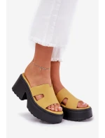Dámské Pantofle Na Platformě A Masivním Podpatku Žluté Rizana