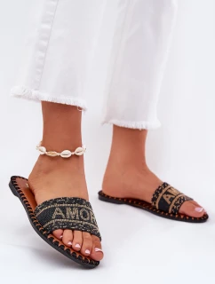 Dámské Pantofle Na Plochém Podpatku Se Zdobením Černé Dorfedi