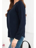 Dámský svetr z viskózy s dlouhým rukávem a kulatým výstřihem námořnická modrá