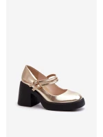 Eko Kožené Lodičky Na Masivním Podpatku Zlaté Halmina Eko Kožené Lodičky Na Masivním Podpatku Zlaté Halmina