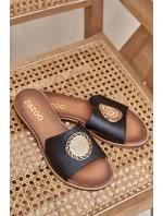 Kožené Pantofle S Dekorací Na Plochém Podpatku Zazoo 3047/O Černé