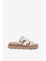 Dámské Pantofle Z Přírodní Kůže Na Platformě Zazoo 40440 Zlaté