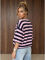Dámský oversize svetr s pruhy v tmavě modré a růžové barvě FashionStreet MY2609