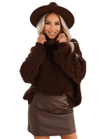 650-1 Teplý rolák oversize s širokými rukávy - čokoládový