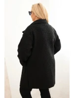Dámský kabát Plus Size beránek s vlnou a kapsami černý Dámský kabát Plus Size beránek s vlnou a kapsami černý